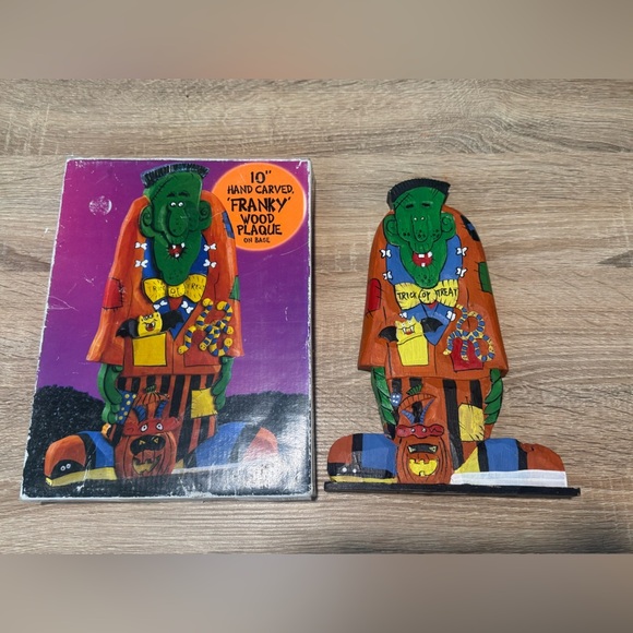 Vintage 10” Halloween Wooden Hand Painted Carved Frankenstein Figure Stand Decor - Picture 2 of 7